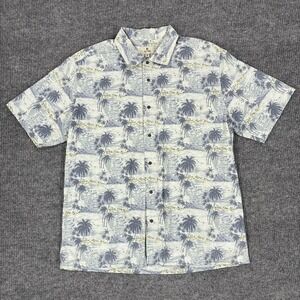 Solitude Hawaiian Shirt Mens 2XLT Blue Tropical Palm Trees Cotton Short Sleeve